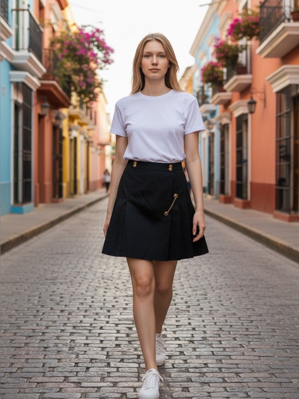 $295 The Kooples Black Mini Skirt with Gold Chain Detail NEW W FLAW Medium